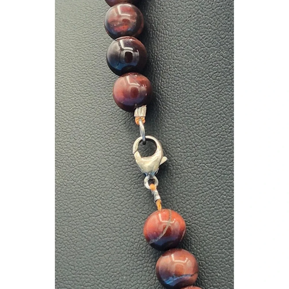 Vintage Red Tiger Eye Bead Necklace Red Natural Stone Strand Lobster Clasp